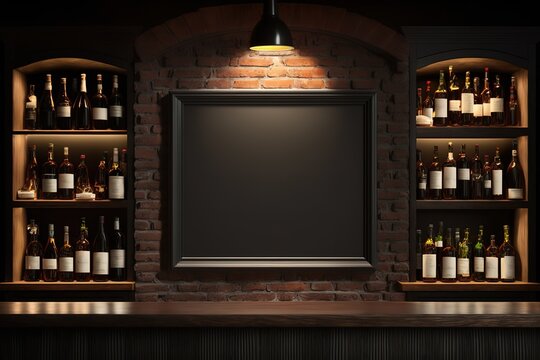 Menu Boards and Signs on a Wooden Table, Bar Background picture blur, Mock up a template for your design and allow room alongside the frame for further text.