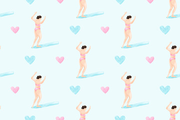 Surfer Girl Surfing Bikini Patterns Background 