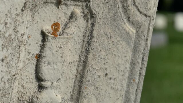 Close up of the mixing jug on the Grave of the Money digger from the 1800s named Luman Walters who is tied to some of the Money digging stories of Joseph Smith Jr. in upstate New York.