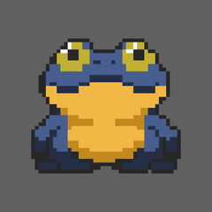 Obraz premium Big eyes blue yellow frog vector very cute pixel art, perfect for stickers