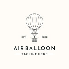 hot air balloon line art logo vector minimalist illustration design, fly with gas balloon logo design