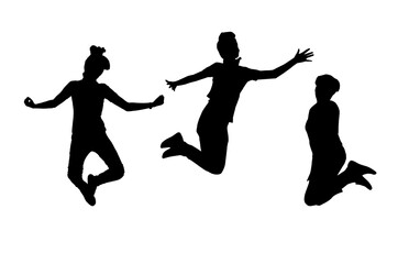 silhouettes of jumping women, a group of people silhouettes , Happy Winners Jumping together,