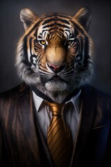Portrait of a Tiger Dressed in a Formal Business Made with Generative AI