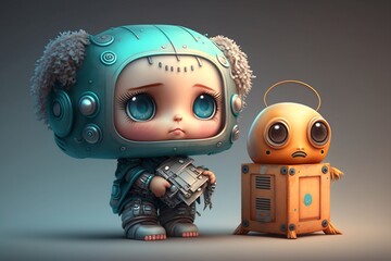 Cute and Little Robot Helper with Artificial Intelligence Made with Generative AI