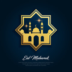 Fototapeta premium Beautiful eid mubarak design background with mosque and crescent moon vector. modern ramadan kareem background