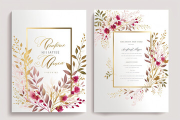  wedding invitation card template design with watercolor greenery leaf and branch,water color invitation ,beautiful floral wreath.generative ai, 