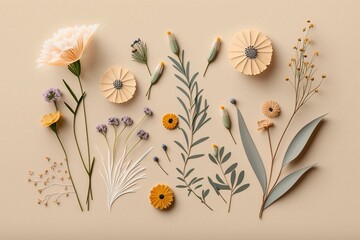 Flat Lay Creative Illustration Concept of Fresh Field Spring Flowers Made with Generative AI