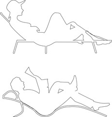 Fototapeta premium Vector sketch of silhouettes of people relaxing on the beach