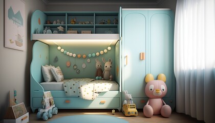 fancy and cute children's room interior with pastel color