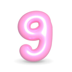 Number Nine 9 Pink Balloon 3d rendered. Realistic design element for events. Happy Birthday, Anniversary Party, Happy Valentine's Day. 3d Render illustration isolated on white background (with alpha)