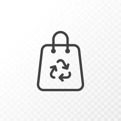 Outline style ui icons collection. Vector black linear illustration. Shopping bag with recycle symbol isolated on background. Design element for business, ecology, marketing.