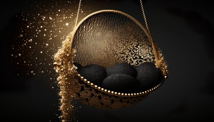 beautiful macrame swing with black and gold background
