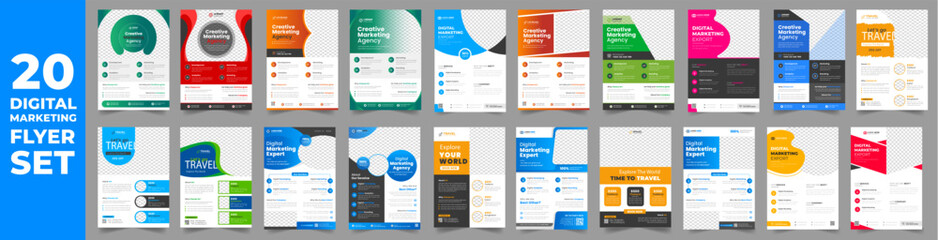 set of 20 Mega collection digital marketing corporate business flyer design template. digital marketing flyer bundle. business flyer bundle. set of 20 Item digital marketing flyer with unique shapes.