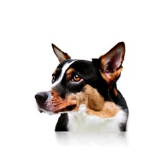 Naklejka na ściany i meble Brown and Black Dog with Cute Face on White Background Created with Generative AI and Other Techniques