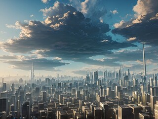 View of the city with skyscrapers in painted style, Generative AI