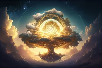 Keuken foto achterwand Fantasie landschap beautiful magic tree, the beginnings of life, a family tree, generative ai