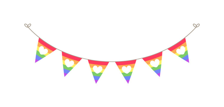 Rainbow Flag With Hearts Pennant Garland. Pride Month Bunting Divider Simple Vector Illustration Clipart