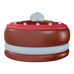 Cartoon vector cake in 3d realistic vivid style. Minimal bright design element for birthday, holiday, anniversary celebration. Cute child glossy soft toy icon. Vibrant render illustration.