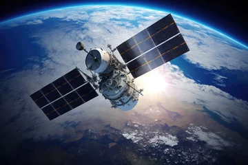 Foto op Canvas a satellite orbits the earth in space. Generative AI © jr-art
