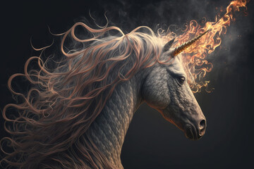 Obraz na płótnie Canvas a beautiful unicorn with a shining mane in a forest, generative AI.