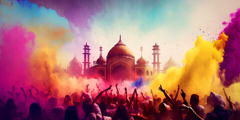 holi festival background. Generative AI	