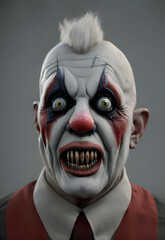 Portrait of a creepy scary clown. Halloween Horror Digital illustration. Generative AI