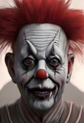 Portrait of a creepy scary clown. Halloween Horror Digital illustration. Generative AI