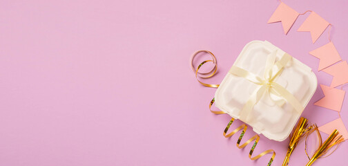 Bento cake pink background. little dessert cake for gift. Korean style cakes in box for one person