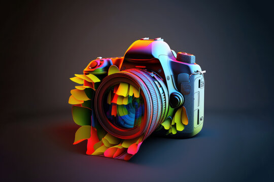 Abstract and colorful DSLR camera (Generative AI)