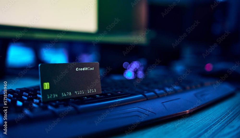 Poster computer hacking, credit card fraud and financial theft via ransomware, fintech breach or software v