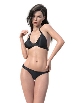 Studio portrait of a gorgeous young woman posing in bikini against a transparent background. 3d illustration