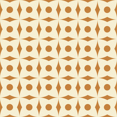 Fototapeta premium Retro vintage seamless pattern in style 70s, 80s. Monochrome geometric background. Mid century art print. Beige and mustard colors. Vector illustration