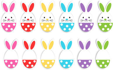 Easter eggs icons. Set of painted Easter eggs with bunny ears.Funny easter egg with faces,easter rabbit,buny.	