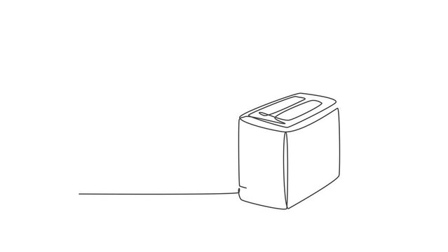 Animated self drawing of one continuous line draw classic bread toaster electric home appliance. Electricity household gadget template concept. Full length single line animation illustration.