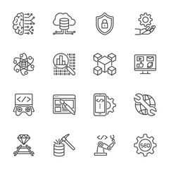 Technology Skills, Simple thin line icons set