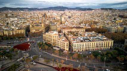 Fototapeta na wymiar Aerial view of Gothic Quarter in early morning Barcelona Spain