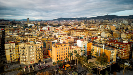 Fototapeta na wymiar Aerial view of Barceloneta district in Barcelona Spain