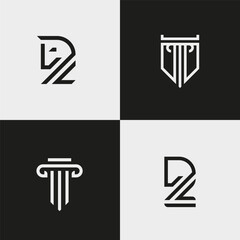 Minimal geometric logotypes. Horses and ancient columns. Vector illustration.