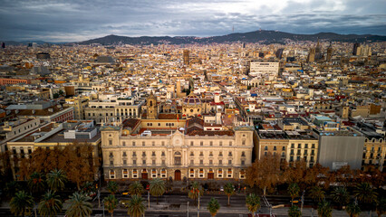 Fototapeta na wymiar Aerial view of the Gothic Quarter in Barcelona Spain