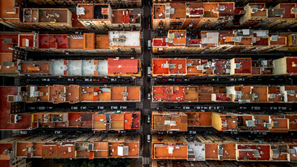 Aerial view of Barceloneta district in Barcelona Spain