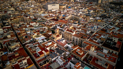 Aerial view of Gothic Quarter in early morning Barcelona Spain