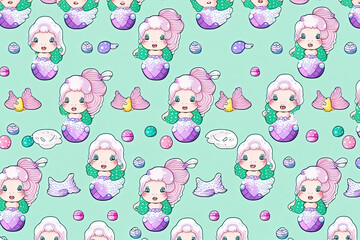 Obraz premium Cute baby cute mermaid illustration pattern