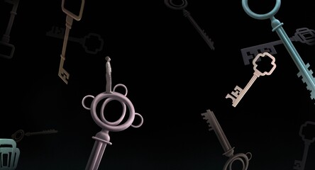 A businessman and keys . Concept idea art of success, business, choice, work, solution, philosophy, lost, and problem. Surreal artwork. Conceptual 3d illustration. painting