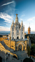 Aerial view of Temple of the Sacred Heart of Jesus in Barcelona Tibidado Spain.