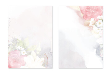 Set of card template with gentle watercolor roses abstract background