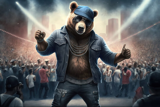 Brauner Bär im coolen Leder Outfit, Brown bear in cool leather outfit