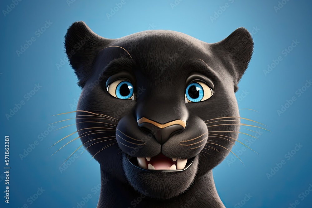 Wall mural cute cartoon of panther character portrait. generative ai