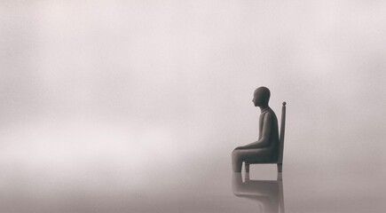 Lonely man, Concept art of Loneliness, depression, sadness, sorrow and psychology. surreal painting. - obrazy, fototapety, plakaty