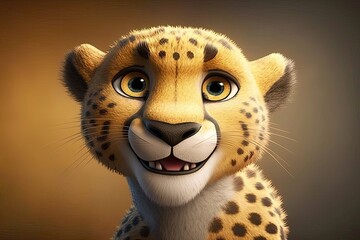 Cute cartoon of cheetah character, portrait. Generative AI - obrazy, fototapety, plakaty