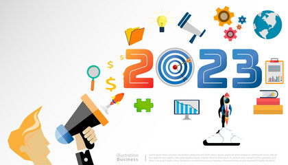 idea and concept think Creativity modern  2023 Happy New Year posters set. Design templates with  logo 2023 for celebration and season decoration. minimalistic trendy backgrounds for branding, banner,